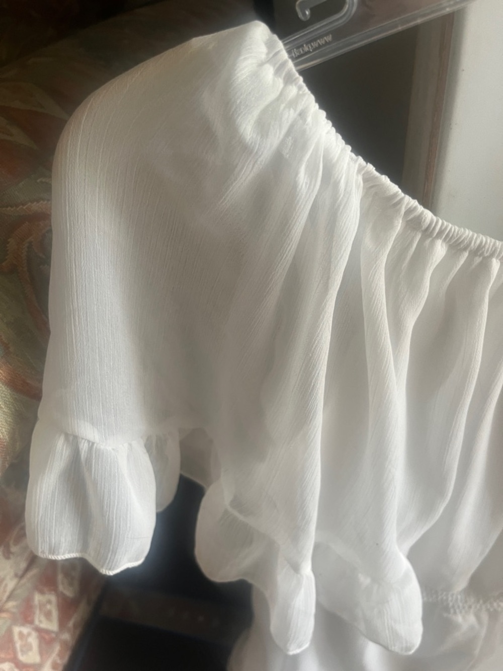 On or Off-Shoulder White crisp chiffon like layered Romper with built-in shorts - Picture 4 of 6